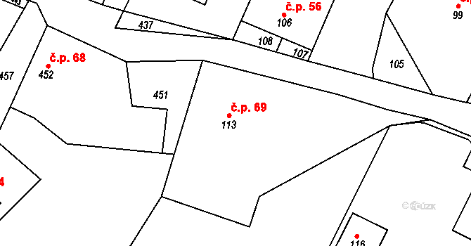 Bobrová 69 na parcele st. 113 v KÚ Dolní Bobrová, Katastrální mapa