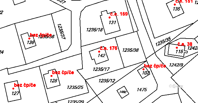 Leptač 176, Chroboly na parcele st. 142 v KÚ Leptač, Katastrální mapa