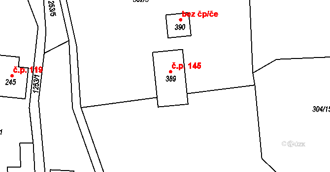 Podkopná Lhota 145 na parcele st. 389 v KÚ Podkopná Lhota, Katastrální mapa