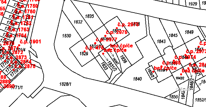 Most 43703712 na parcele st. 1831/2 v KÚ Most II, Katastrální mapa