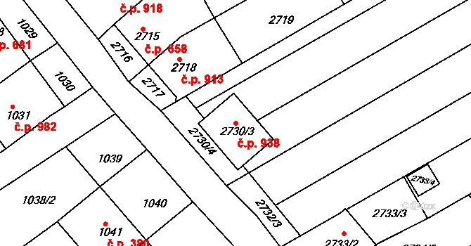 Nivnice 938 na parcele st. 2730/3 v KÚ Nivnice, Katastrální mapa