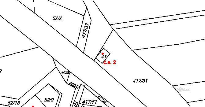 Kovářov 2, Bouzov na parcele st. 41 v KÚ Kovářov u Bouzova, Katastrální mapa