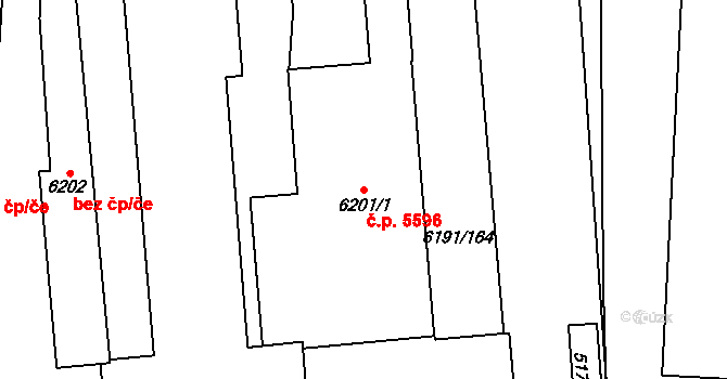 Jihlava 5596 na parcele st. 6201/1 v KÚ Jihlava, Katastrální mapa