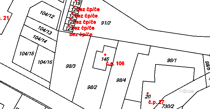 Jeníčkova Lhota 106, Chotoviny na parcele st. 145 v KÚ Jeníčkova Lhota, Katastrální mapa