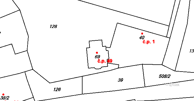 Miletín 49, Onomyšl na parcele st. 69 v KÚ Miletín u Onomyšle, Katastrální mapa
