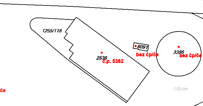 Zlín 5362 na parcele st. 2539 v KÚ Zlín, Katastrální mapa