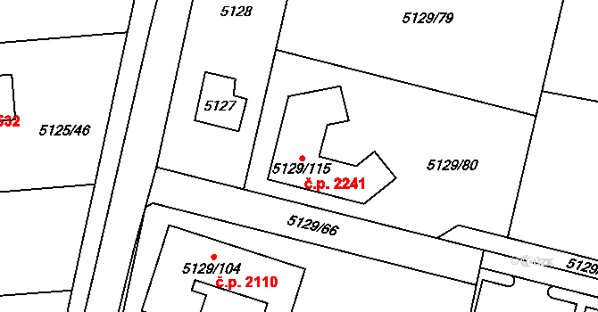 Černošice 2241 na parcele st. 5129/115 v KÚ Černošice, Katastrální mapa