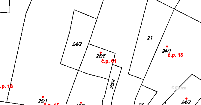Selibov 61, Protivín na parcele st. 25/5 v KÚ Selibov, Katastrální mapa