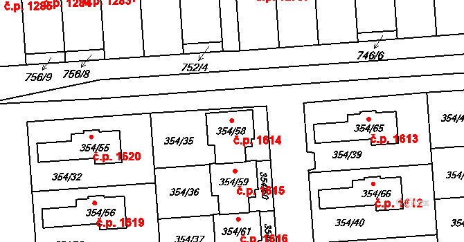 Slavkov u Brna 1614 na parcele st. 354/58 v KÚ Slavkov u Brna, Katastrální mapa