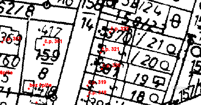 Bernartice 321 na parcele st. 380 v KÚ Bernartice u Milevska, Katastrální mapa
