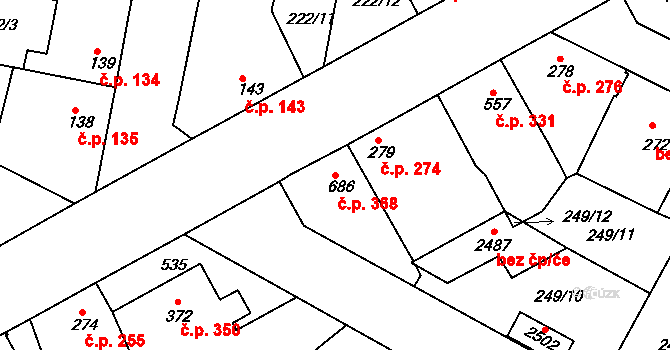 Neratovice 368 na parcele st. 686 v KÚ Neratovice, Katastrální mapa