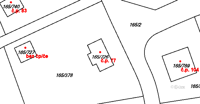 Pod Rohem 77, Jenišov na parcele st. 165/726 v KÚ Jenišov, Katastrální mapa