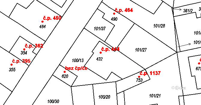 Rudná 444 na parcele st. 432 v KÚ Dušníky u Rudné, Katastrální mapa