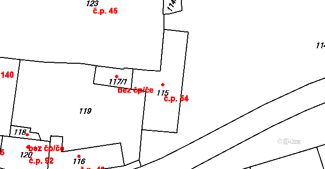 Řevnice 54 na parcele st. 115 v KÚ Řevnice, Katastrální mapa