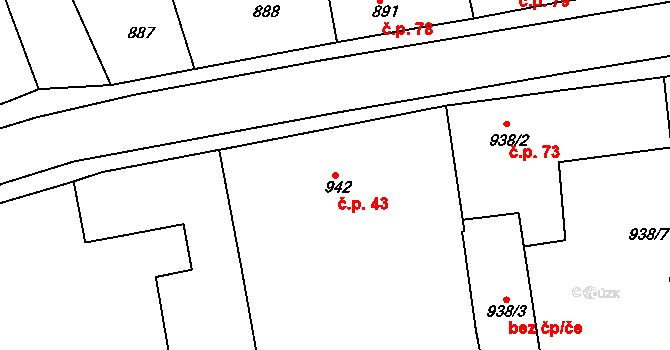 Velké Předměstí 43, Horšovský Týn na parcele st. 942 v KÚ Horšovský Týn, Katastrální mapa
