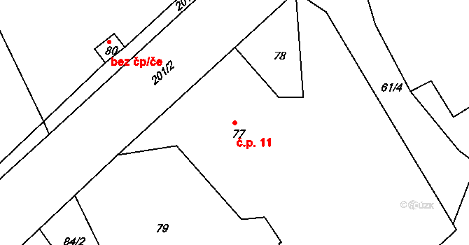 Čáslavky 11, Dolany na parcele st. 77 v KÚ Čáslavky, Katastrální mapa