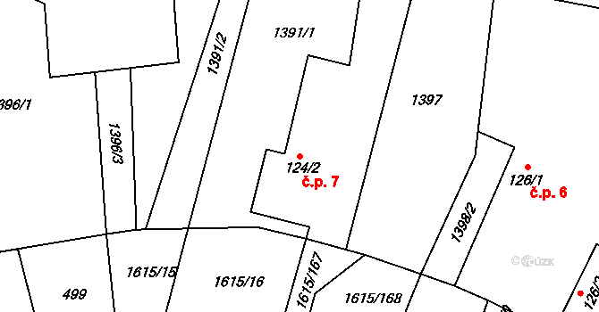 Horní Roveň 7, Dolní Roveň na parcele st. 124/2 v KÚ Horní Roveň, Katastrální mapa