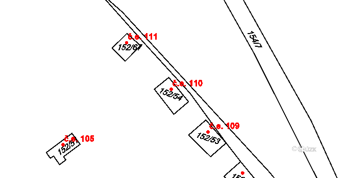 Plešnice 110 na parcele st. 152/54 v KÚ Plešnice, Katastrální mapa