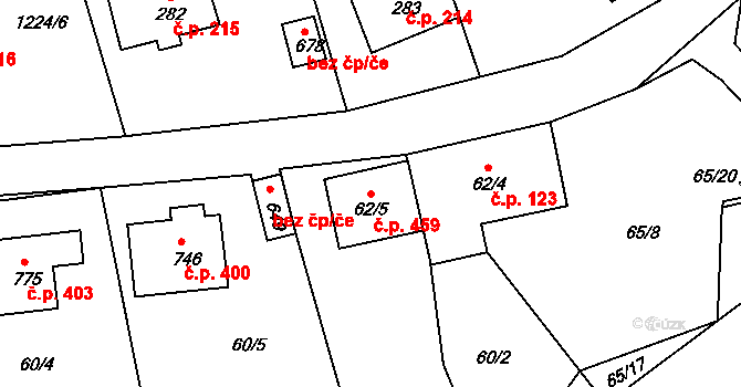 Vyšší Brod 459 na parcele st. 62/5 v KÚ Vyšší Brod, Katastrální mapa