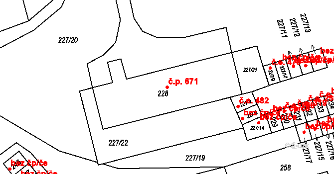 Velké Opatovice 671 na parcele st. 228 v KÚ Velké Opatovice, Katastrální mapa