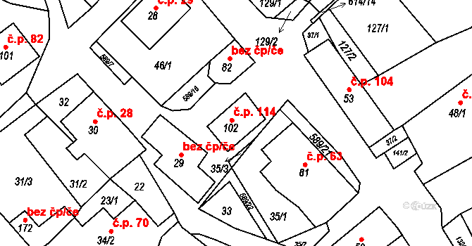 Říčky 114, Orlické Podhůří na parcele st. 102 v KÚ Říčky u Orlického Podhůří, Katastrální mapa