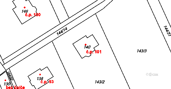 Lejšovka 101 na parcele st. 140 v KÚ Lejšovka, Katastrální mapa