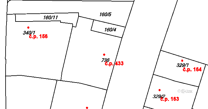 Vodňany II 433, Vodňany na parcele st. 736 v KÚ Vodňany, Katastrální mapa