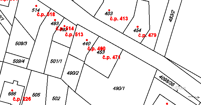Lenešice 471 na parcele st. 453 v KÚ Lenešice, Katastrální mapa