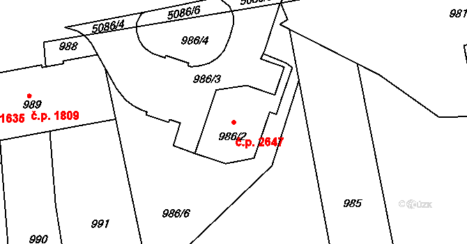 Louny 2647 na parcele st. 986/2 v KÚ Louny, Katastrální mapa