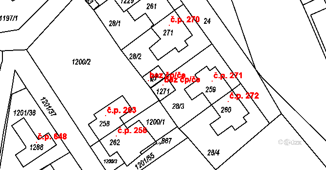 Ústí nad Orlicí 97662712 na parcele st. 1271 v KÚ Hylváty, Katastrální mapa