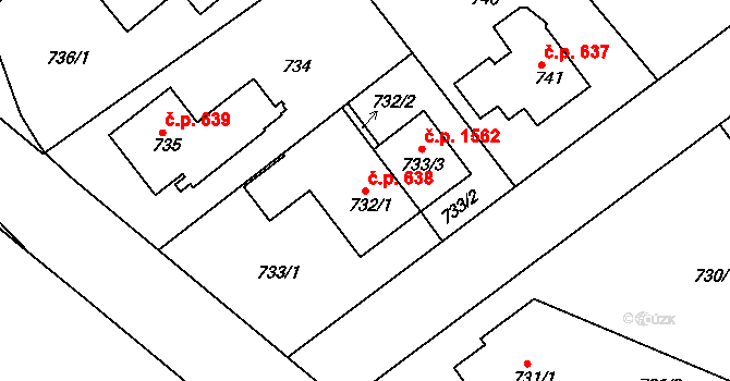 Rychnov nad Kněžnou 638 na parcele st. 732/1 v KÚ Rychnov nad Kněžnou, Katastrální mapa