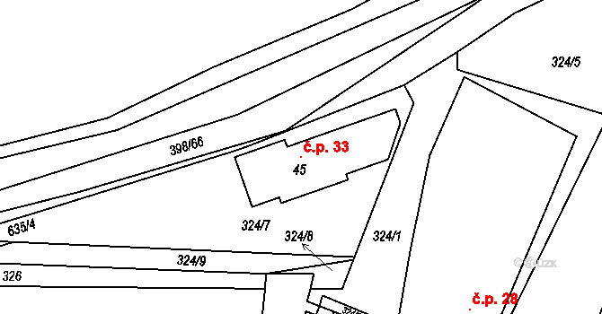 Prostředkovice 33, Suchá na parcele st. 45 v KÚ Prostředkovice, Katastrální mapa