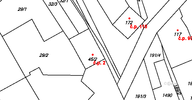 Chvalnov 2, Chvalnov-Lísky na parcele st. 45/2 v KÚ Chvalnov, Katastrální mapa