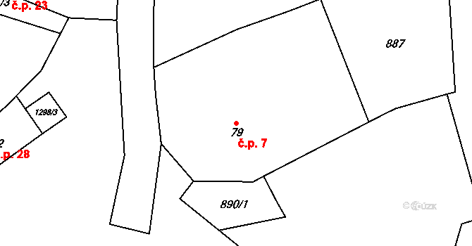 Jiřice 7, Řendějov na parcele st. 79 v KÚ Řendějov, Katastrální mapa
