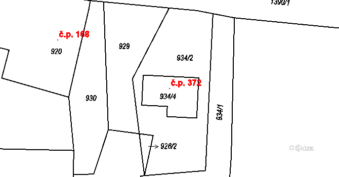 Bělotín 372 na parcele st. 934/4 v KÚ Bělotín, Katastrální mapa