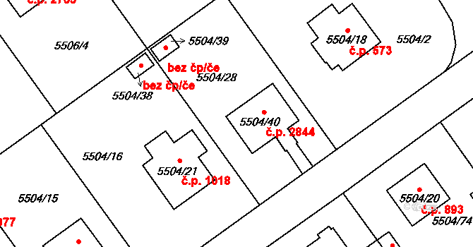 Jihlava 2844 na parcele st. 5504/40 v KÚ Jihlava, Katastrální mapa