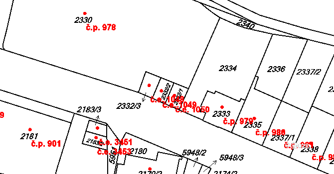 Jihlava 1049 na parcele st. 2332/2 v KÚ Jihlava, Katastrální mapa