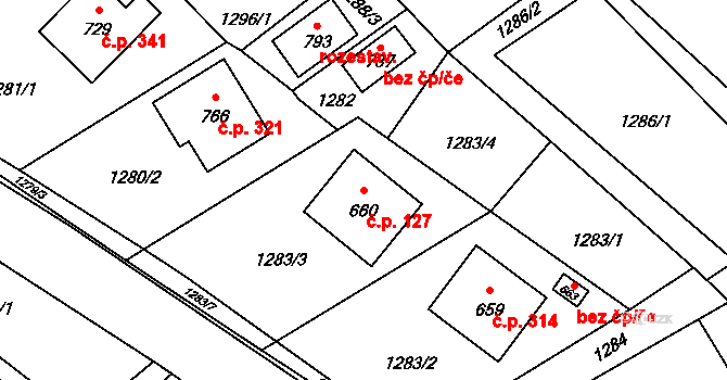 Bukovec 127 na parcele st. 660 v KÚ Bukovec u Jablunkova, Katastrální mapa