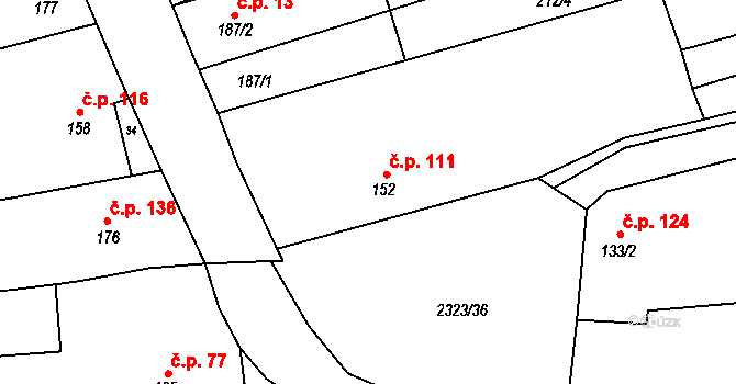 Nechvalín 111 na parcele st. 152 v KÚ Nechvalín, Katastrální mapa