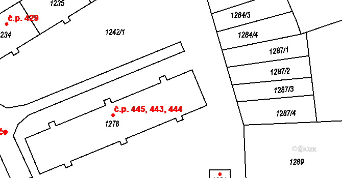 Vrbno pod Pradědem 443,444,445 na parcele st. 1278 v KÚ Vrbno pod Pradědem, Katastrální mapa
