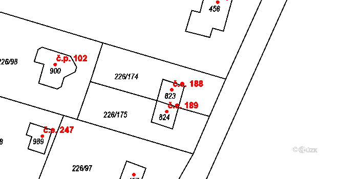 Zlenice 188, Lštění na parcele st. 823 v KÚ Lštění, Katastrální mapa