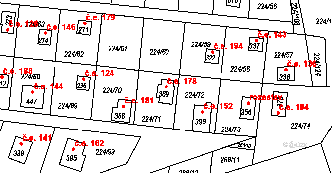 Rabyně 178 na parcele st. 389 v KÚ Rabyně, Katastrální mapa