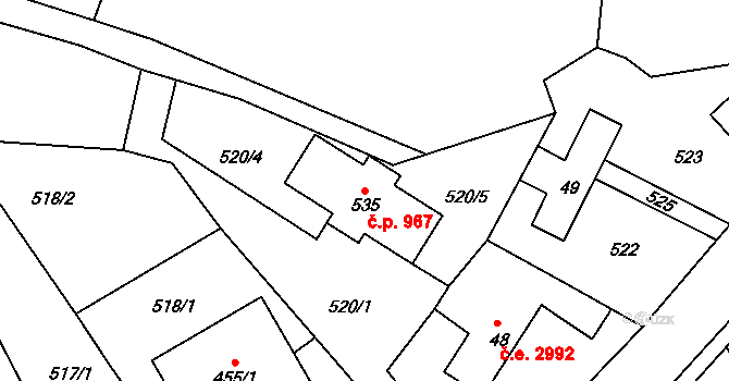 Všedobrovice 967, Kamenice na parcele st. 535 v KÚ Štiřín, Katastrální mapa