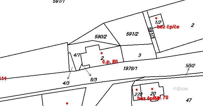 Andělka 80, Višňová na parcele st. 2 v KÚ Andělka, Katastrální mapa