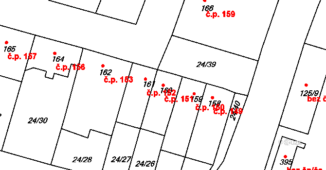 Předměřice nad Labem 151 na parcele st. 160 v KÚ Předměřice nad Labem, Katastrální mapa