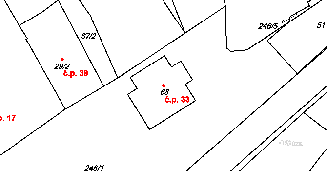 Trnava 33, Boharyně na parcele st. 68 v KÚ Trnava, Katastrální mapa