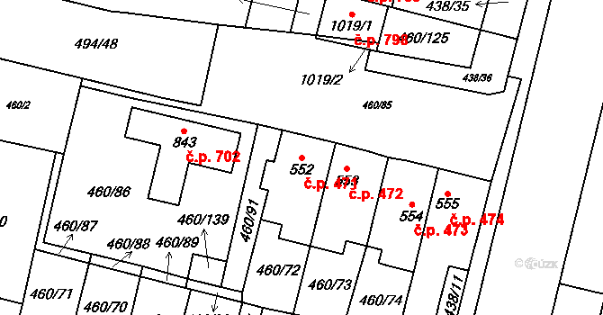 Libochovice 471 na parcele st. 552 v KÚ Libochovice, Katastrální mapa