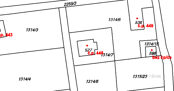 Dolní Podluží 446 na parcele st. 527 v KÚ Dolní Podluží, Katastrální mapa