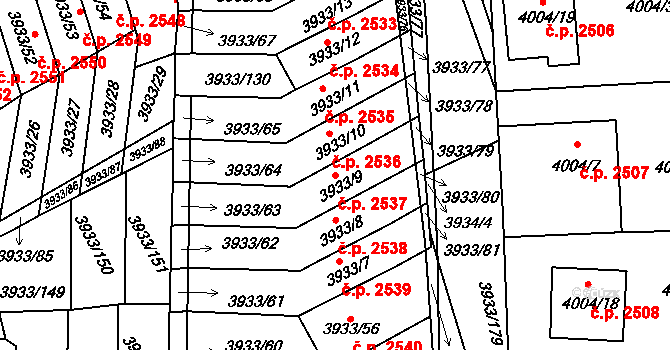 Roudnice nad Labem 2537 na parcele st. 3933/9 v KÚ Roudnice nad Labem, Katastrální mapa