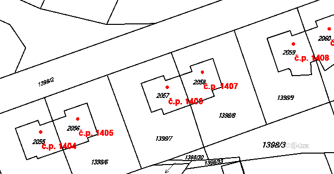 Rožnov pod Radhoštěm 1406 na parcele st. 2057 v KÚ Rožnov pod Radhoštěm, Katastrální mapa